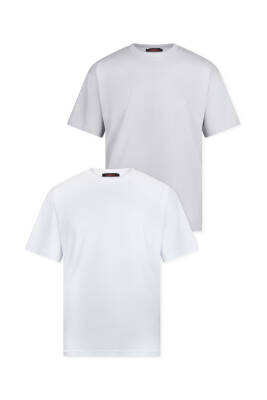 2li Oversize Basic T-Shirt - Gri - Lacivert - 6