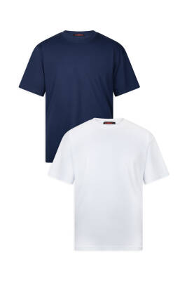 2li Oversize Basic T-Shirt - Gri - Lacivert - 8