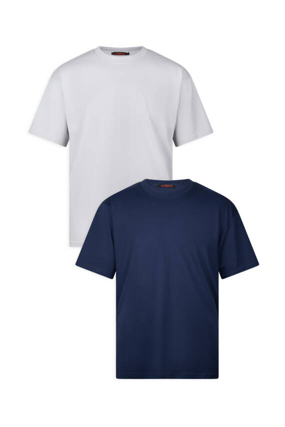 2li Oversize Basic T-Shirt - Gri - Lacivert - 7