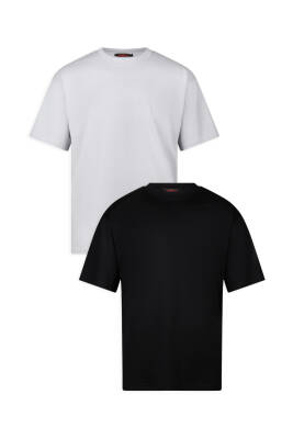 2li Oversize Basic T-Shirt - Gri - Lacivert - 5