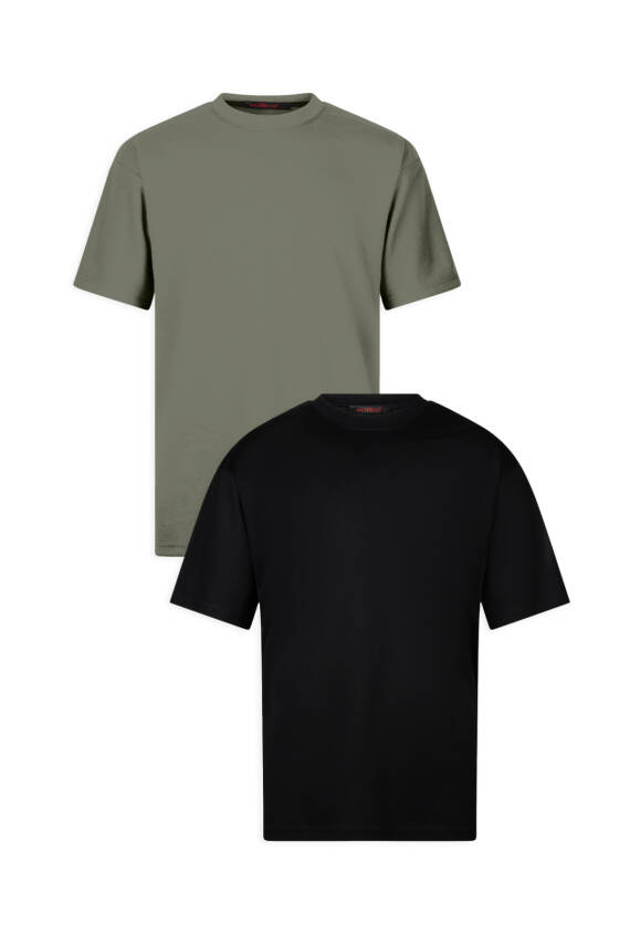 2li Oversize Basic T-Shirt - Gri - Lacivert - 2