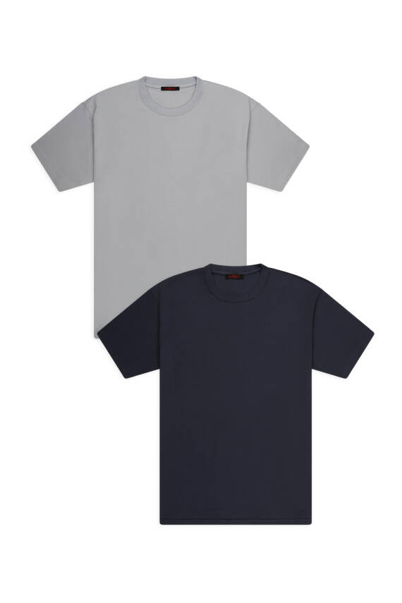 2li Slim Basic T-Shirt - Gri - Beyaz - 5