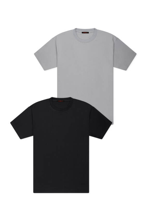 2li Slim Basic T-Shirt - Gri - Beyaz - 4