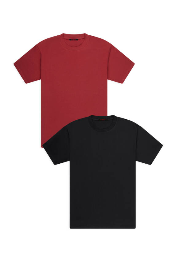 2li Slim Basic T-Shirt - Gri - Beyaz - 3