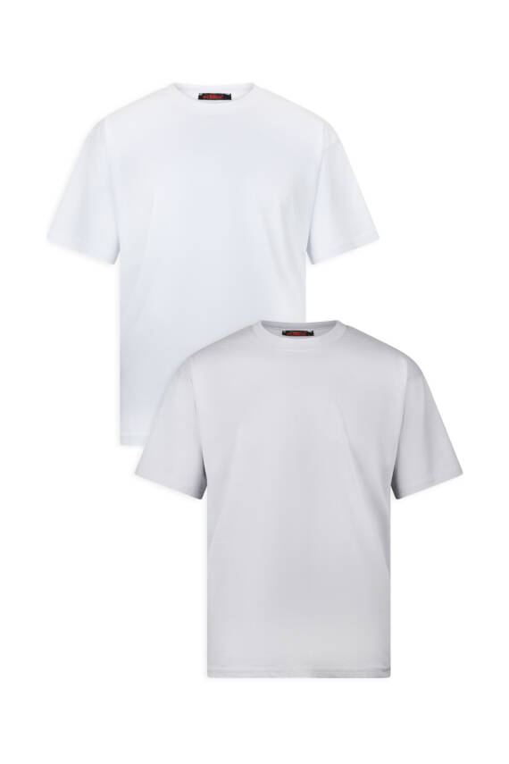 2LÜ SİYAH, GRİ OVERSİZE MASSİMO KALIN TOK BASİC T-SHİRT - 7