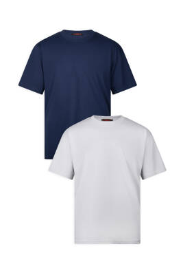 2LÜ SİYAH, GRİ OVERSİZE MASSİMO KALIN TOK BASİC T-SHİRT - 6