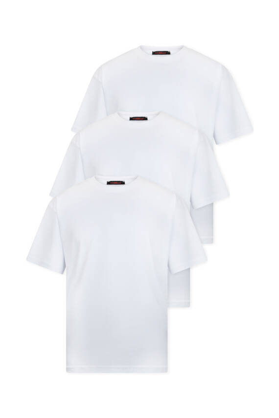 3lü Oversize Massimo Kalın Tok Basic T-Shirt - Beyaz - Lacivert - Gri - 1