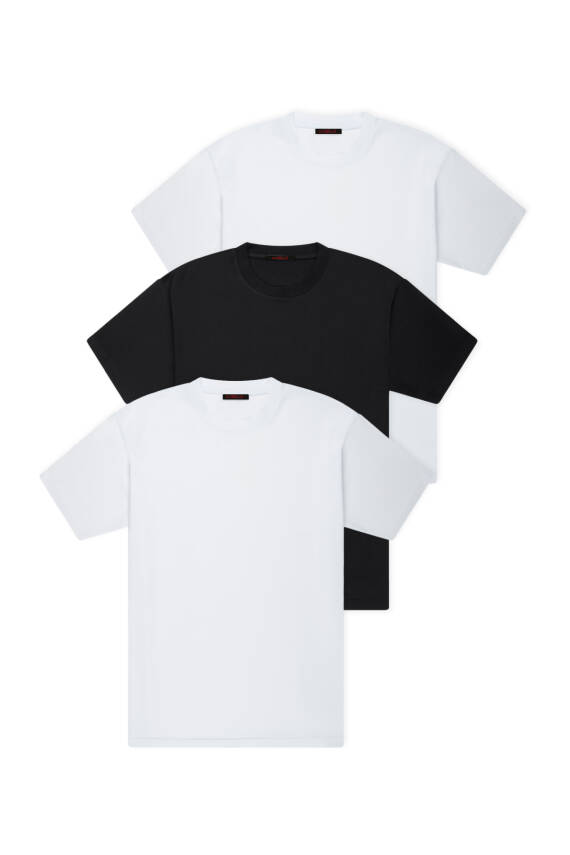 3lü Set Slim Basic T-Shirt, Siyah -Siyah - Siyah - 4