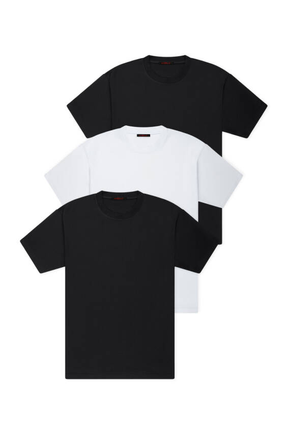 3lü Set Slim Basic T-Shirt, Siyah -Siyah - Siyah - 3
