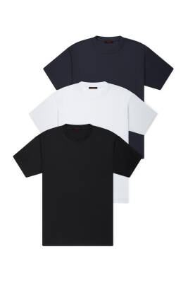 3lü Set Slim Basic T-Shirt, Siyah -Siyah - Siyah - WERRONİ