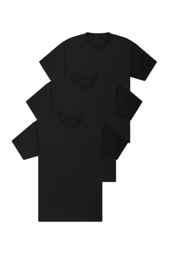 3lü Set Slim Basic T-Shirt, Siyah -Siyah - Siyah - 2