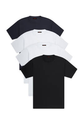 4lü Slim Basic T-shirt - Siyah - Beyaz - Beyaz - Lacivert - 2