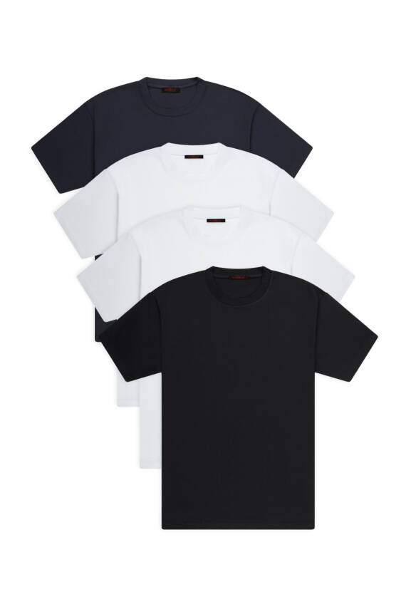 4lü Slim Basic T-shirt - Siyah - Beyaz - Beyaz - Lacivert - 2