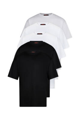 5li Oversize Basic T-Shirt - Beyaz - Beyaz - Siyah - Siyah - Gri - 2