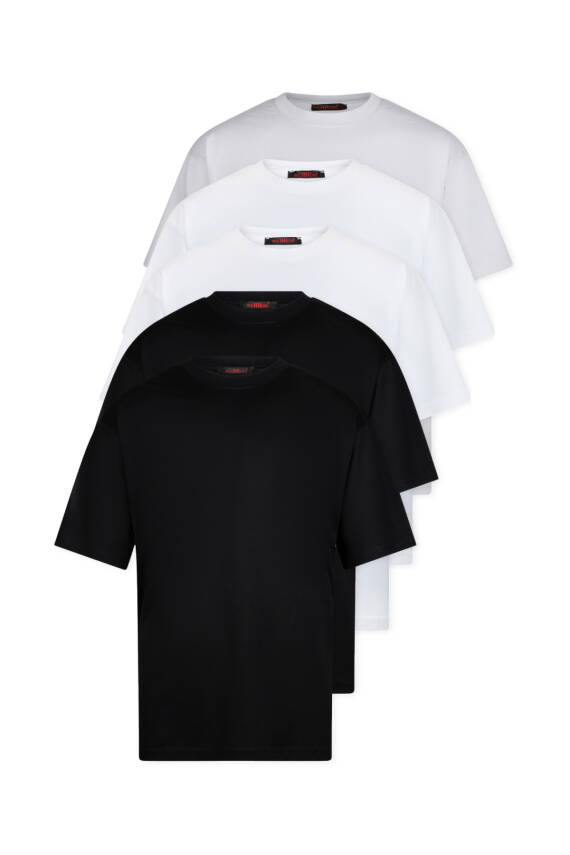 5li Oversize Basic T-Shirt - Beyaz - Beyaz - Siyah - Siyah - Gri - 2
