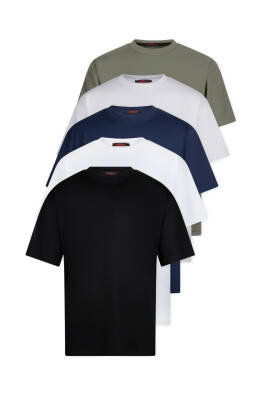 5li Oversize Basic T-Shirt - Beyaz - Beyaz - Siyah - Siyah - Gri - WERRONİ