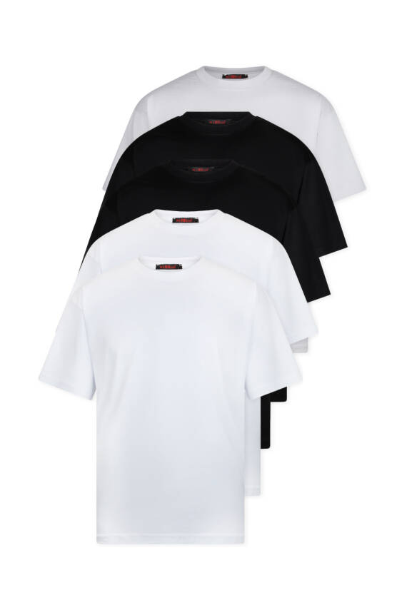 5li Oversize Massimo Kalın Tok Basic T-Shirt - Beyaz - Beyaz - Siyah - Siyah - Gri - 2