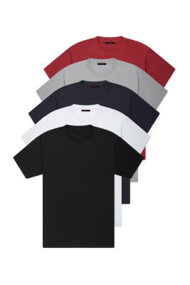 5li Slim Basic T-Shirt - Beyaz - Beyaz - Siyah - Siyah - Gri - WERRONİ