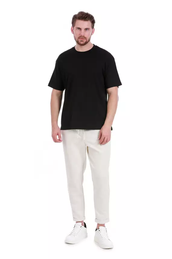 Baskısız Double Face Kalın Siyah Tshirt - 3