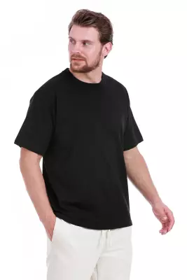 Baskısız Double Face Kalın Siyah Tshirt - 1
