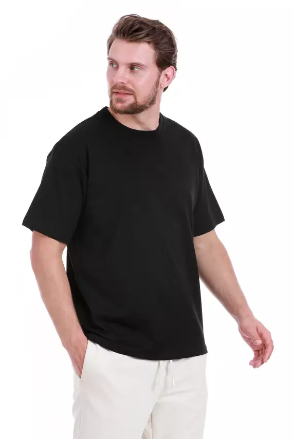 Baskısız Double Face Kalın Siyah Tshirt - 1