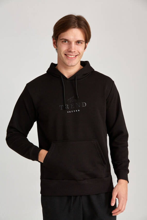 Erkek Oversize Baskılı Hoodie Siyah - 11