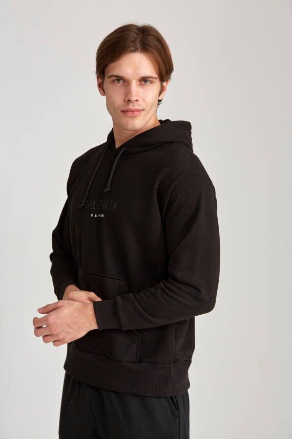 Erkek Oversize Baskılı Hoodie Siyah - 10
