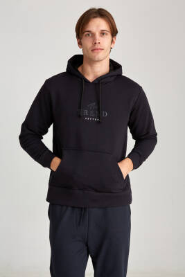 Erkek Oversize Baskılı Hoodie Siyah - 8