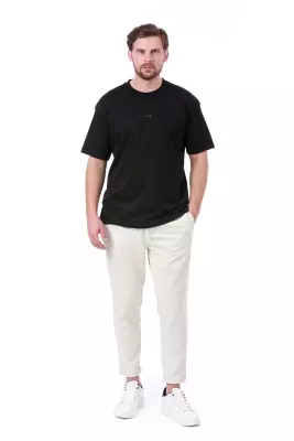 Erkek Oversize Baskılı Siyah T-shirt - 18