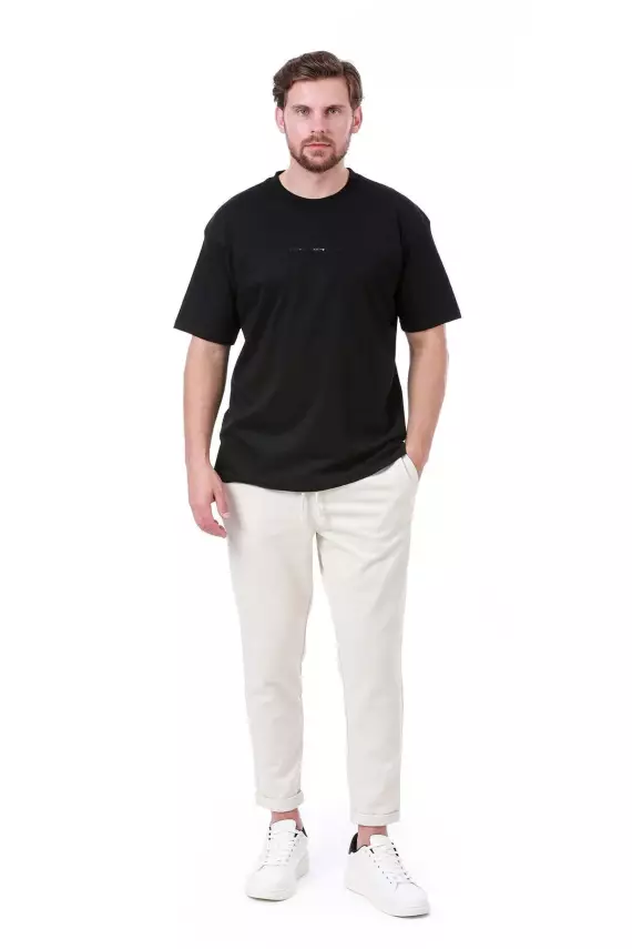 Erkek Oversize Baskılı Siyah T-shirt - 18