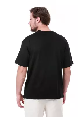 Erkek Oversize Baskılı Siyah T-shirt - 16