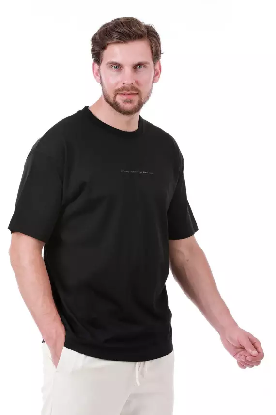 Erkek Oversize Baskılı Siyah T-shirt - 15