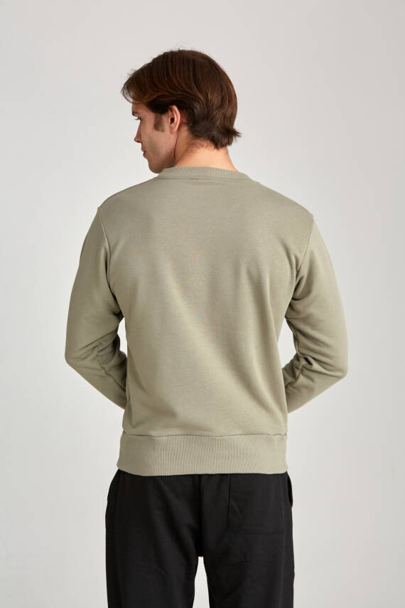 Erkek Oversize Baskısız Sweatshirt Haki - 8