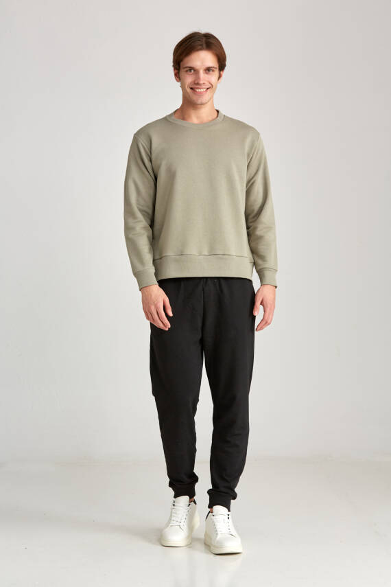 Erkek Oversize Baskısız Sweatshirt Haki - 9