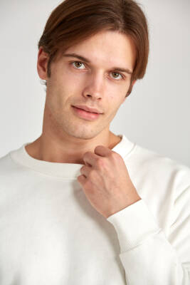 Erkek Oversize Baskısız Sweatshirt Haki - 4