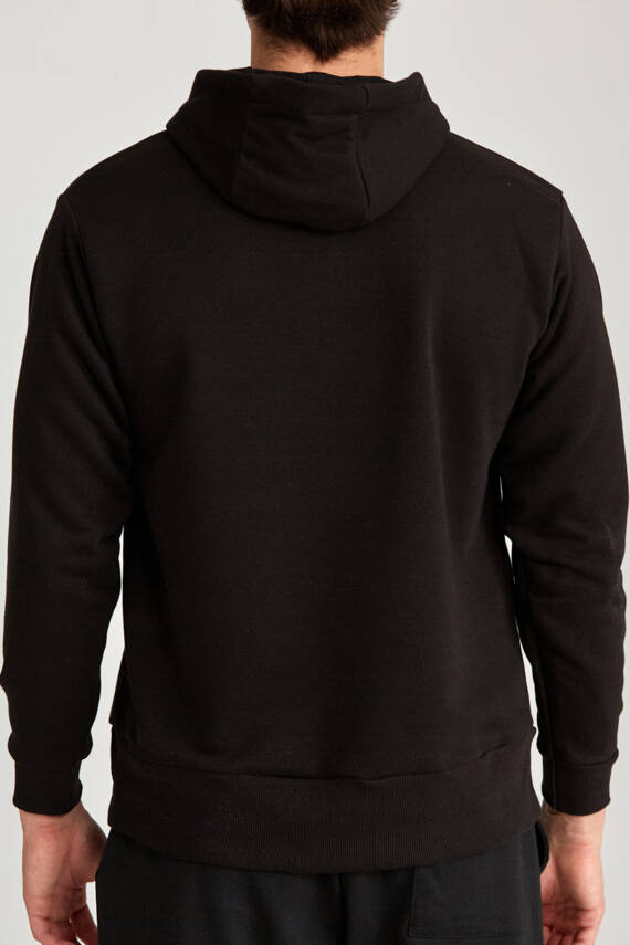 Erkek Regular Baskılı Hoodie Siyah - 12