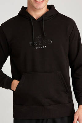 Erkek Regular Baskılı Hoodie Siyah - 11
