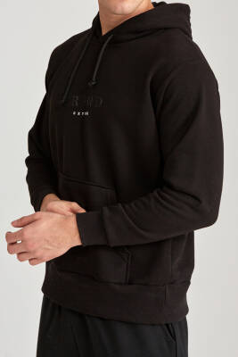 Erkek Regular Baskılı Hoodie Siyah - 10