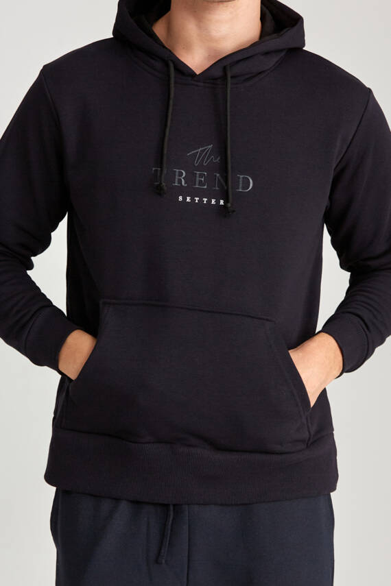 Erkek Regular Baskılı Hoodie Siyah - 1