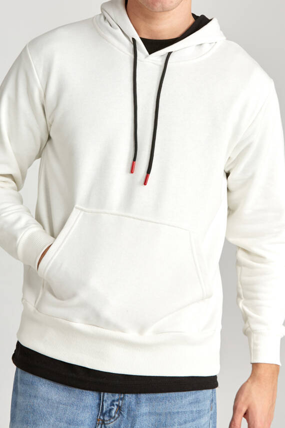 Erkek Regular Hoodie Beyaz - 7