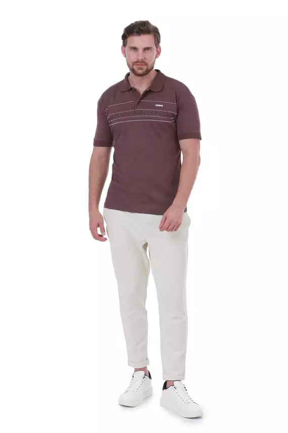 Erkek Slim Fit Polo Yaka Göğüs Baskı Detaylı Yeşil Renk T-Shirt - 5