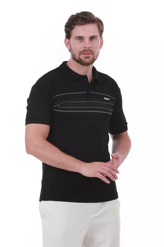Erkek Slim Fit Polo Yaka Göğüs Baskı Detaylı Yeşil Renk T-Shirt - 10