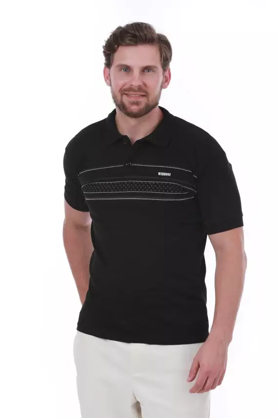 Erkek Slim Fit Polo Yaka Göğüs Baskı Detaylı Yeşil Renk T-Shirt - 11