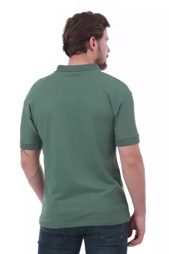 Erkek Slim Fit Polo Yaka Göğüs Baskı Detaylı Yeşil Renk T-Shirt - 17
