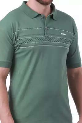 Erkek Slim Fit Polo Yaka Göğüs Baskı Detaylı Yeşil Renk T-Shirt - 18