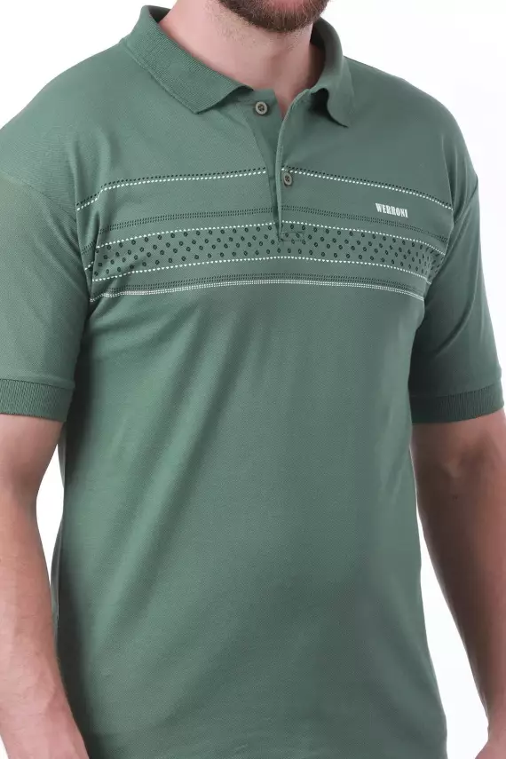 Erkek Slim Fit Polo Yaka Göğüs Baskı Detaylı Yeşil Renk T-Shirt - 18