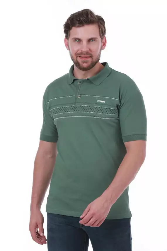 Erkek Slim Fit Polo Yaka Göğüs Baskı Detaylı Yeşil Renk T-Shirt - 15