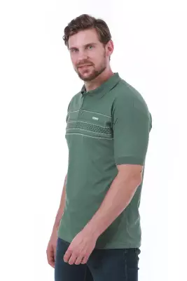 Erkek Slim Fit Polo Yaka Göğüs Baskı Detaylı Yeşil Renk T-Shirt - 16