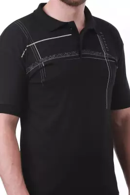Erkek Slim Fit Polo Yaka Omuz Baskı Detaylı T-Shirt - 3