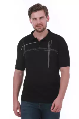Erkek Slim Fit Polo Yaka Omuz Baskı Detaylı T-Shirt - 2